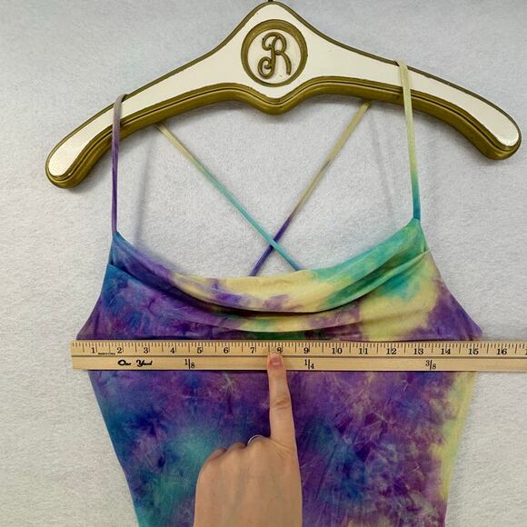 Summer Bodycon Mini Dress Tie Dye Cowl Neck Sexy Women's SMALL Olive Tree - Picture 8 of 10